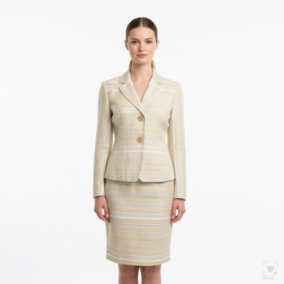 Christian Women’s Yellow & White Stripe Blazer & Skirt Set Size 2 - Picture 13 of 15